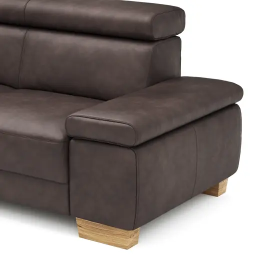 Ecksofa Philadelphia - Ecke links, 2,5-Sitzer, Kopfteil verstellbar (manuell), Leder, Dunkelbraun