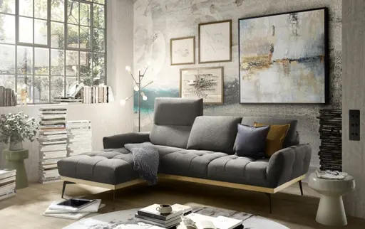 Ecksofa EDDIE - Ecke links, 2-Sitzer inkl. Rückenverstellungen, Stoff, Braun