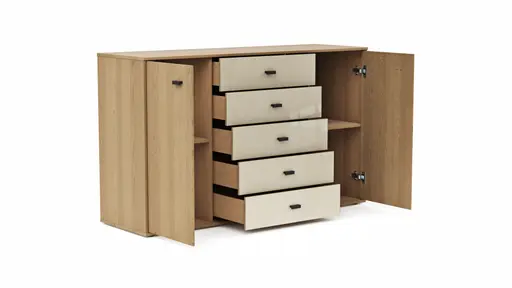 Kommode Lenoso - Eiche massiv, Glas Champagner