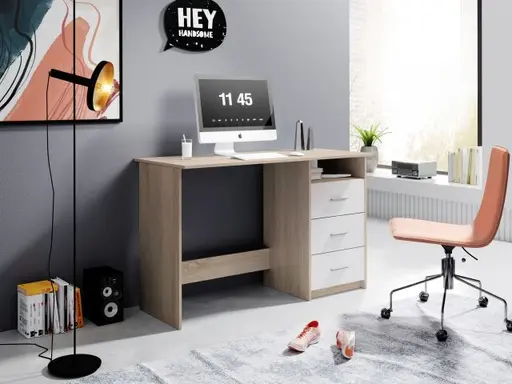 Schreibtisch - LB ca. 123x50 cm, Sonoma Eiche Nachbildung, Weiß