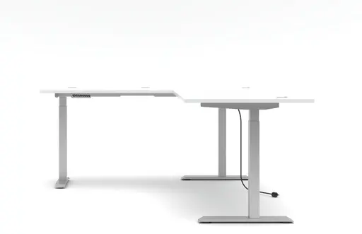 Winkelschreibtisch - höhenverstellbar, LB ca. 185x177 cm, Weiß, Silberfarben
