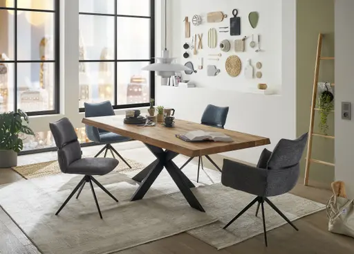 Esstisch - LB ca. 200x100 cm, Wildeiche massiv geölt, Baumkante, Schwarz