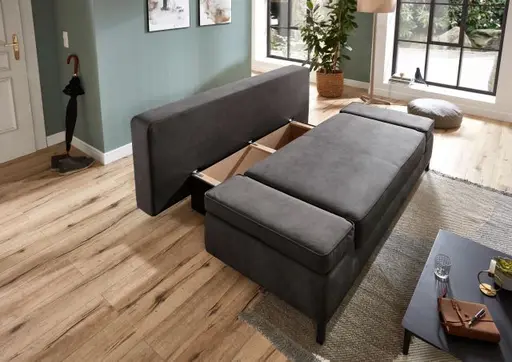Schlafsofa- 2 Sitzer, Inkl. Bettkasten, Stoff, Anthrazit