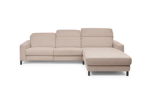 Ecksofa - CALM FLEX 2.0, 3-Sitzer mit Longchari rechts, Kopfteil verstellbar, Stoff, Rosa