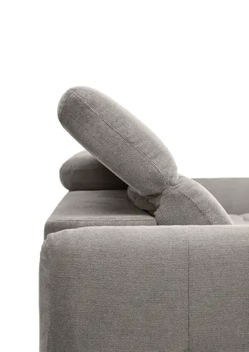Ecksofa MADAN - 1,5-Sitzer mit Longchair rechts, Sitztiefe verstellbar motorisch, Kopfteil verstellbar, Stoff, Truffle