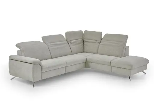 Ecksofa - 3-Sitzer mit Ecke rechts, Kopfteil verstellbar, Stoff, Natur