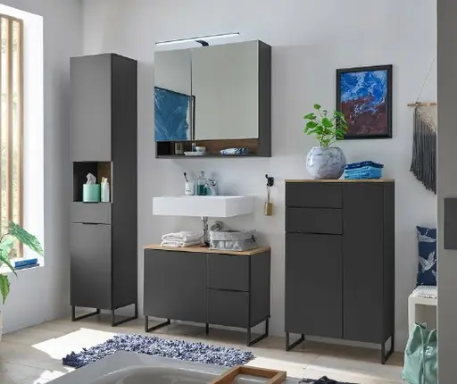 Highboard- Schwarz Matt, Eiche Dekor