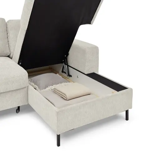 Ecksofa - 2-Sitzer mit Longchair rechts, Stoff, Creme