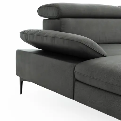 Ecksofa Felipa - Longchair links mit 2,5-Sitzer inkl. Armlehne verstellbar und Rückenlehne/Sitztiefe verstellbar (motorisch), Leder, Grau