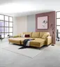 Ecksofa - Longchair links mit 3-Sitzer, Schlaffunktion, Stoff, Senfgelb