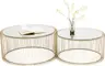 Couchtisch- 2-er Set, Messing, Pulverbeschichtet, Goldfarben, Glas