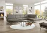 Wohnlandschaft - Longchair links mit 2,5-Sitzer und Ecke rechts, Leder, Dunkelgrau