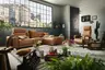 Ecksofa Balok - 2,5-Sitzer mit Longchair groß rechts, inkl. Relaxfunktion (motorisch) und Kopfstütze, Leder, Cognac