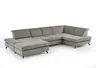 Wohnlandschaft - Longchair links mit 2,5-Sitzer und Ecke rechts, Sitztiefe verstellbar, Stoff, Granit