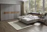 Bett Scottsdale - inkl. Polsteraufsatz, Konsole links/rechts, Paneelaufsatz links/rechts mit Beleuchtung, Liegefläche ca. 180x200 cm, Wildeiche massiv, Lack samtgrau