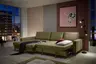 Ecksofa - Longchair links mit 3-Sitzer, Schlaffunktion, Stoff, Olive