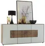 Sideboard - Kerneiche massiv, Mattglas, Weiß mit Hirnholzscheiben