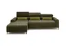 Ecksofa - Longchair links mit 2-Sizer, Sitztiefe verstellbar motorisch/Kopfteil verstellbar, Stoff, Dunkelgrün