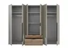 Drehtürenschrank WANJA- B ca. 270 cm, Eiche Dekor, Glas, Saharagrau