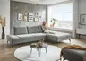 Ecksofa - 3-Sitzer mit Longchair rechts, Armlehne verstellbar, Stoff, Silbergrau