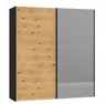 Schwebetürenschrank JOIN IT- B ca. 202 cm., Schwarz, Eiche, Furniert, Spiegel, Dunkel