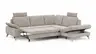 Ecksofa Tulsa KS - 2,5-Sitzer, Spitzecke und 1,5-Sitzer mit Anstellhocker aufklappbar rechts, inkl. Kopfstütze, AL verstellbar und Schlaffunktion, Stoff, Graubeige