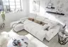 Ecksofa - Longchair links mit 2-Sizer, Sitztiefe verstellbar motorisch/Kopfteil verstellbar, Stoff, Sand
