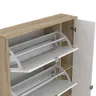 Schuhschrank - B ca. 99 cm, Eiche Struktur Nachbildung, Weiß Hochglanz