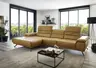 Ecksofa - 3-Sitzer mit Longchair links, Kopfteil verstellbar (manuell), Leder, Kurkuma