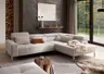 Ecksofa - 2-Sitzer mit Ecke rechts, Kopfteil/Sitztiefe verstellbar, Stoff, Natur
