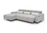 Ecksofa - Longchair links mit 2-Sizer, Sitztiefe verstellbar motorisch/Kopfteil verstellbar, Stoff, Silbergrau