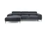 Ecksofa - Longchair links mit 2-Sitzer, Sitzvorzug motorisch, Kopfteil verstellbar, Stoff, Schwarzgrau