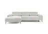 Ecksofa - Longchair links mit 2-Sitzer, Sitzvorzug motorisch, Kopfteil verstellbar, Stoff, Creme