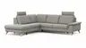 Ecksofa Tulsa KS - 1,5-Sitzer mit Anstellhocker aufklappbar links, Spitzecke und 2,5-Sitzer rechts, inkl. Kopfstütze, AL verstellbar und Schlaffunktion, Leder, Graubeige