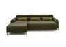 Ecksofa - Longchair links mit 2-Sizer, Sitztiefe verstellbar motorisch/Kopfteil verstellbar, Stoff, Dunkelgrün