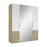 Drehtürenschrank- B ca. 200 cm, Eiche Dekor, Weiß, Spiegel