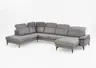 Wohnlandschaft - Ecke links mit 2,5-Sitzer und Longchair rechts, Kopfteil verstellbar, Leder, Alufarben