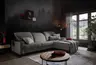 Ecksofa - CALM FLEX 2.0, 3-Sitzer mit Longchari rechts, Kopfteil verstellbar, Stoff, Dunkelgrau