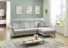 Ecksofa - 2-Sitzer mit Longchair rechts, Kopfteil verstellbar, Stoff, Silbergrau