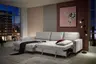 Ecksofa - Longchair links mit 3-Sitzer, Schlaffunktion, Stoff, Creme