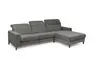 Ecksofa - CALM FLEX 2.0, 3-Sitzer mit Longchari rechts, Kopfteil verstellbar, Stoff, Dunkelgrau