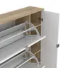 Schuhschrank - B ca. 99 cm, Eiche Struktur Nachbildung, Weiß Hochglanz