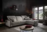 Ecksofa - CALM FLEX 2.0, 3-Sitzer mit Longchari rechts, Kopfteil verstellbar, Stoff, Hellgrau