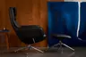 Drehsessel mit Hocker Set - Relaxfunktion, Leder, Schwarz