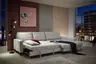 Ecksofa - 3-Sitzer mit Longchair rechts, Schlaffunktion, Stoff, Creme