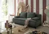Sofa JANIN - 2-Sitzer, Schlaffunktion mit Bettkasten, Stoff, Dunkelgrün
