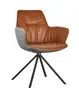 Armlehnstuhl Pegara - Stoff, Hellgrau, Leder, Cognac