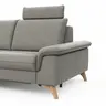 Ecksofa Tulsa KS - 1,5-Sitzer mit Anstellhocker aufklappbar links, Spitzecke und 2,5-Sitzer rechts, inkl. Kopfstütze, AL verstellbar und Schlaffunktion, Leder, Graubeige