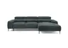 Ecksofa - 2-Sitzer mit Longchair rechts, Sitzvorzug motorisch, Kopfteil verstellbar, Stoff, Blaugrün