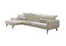 Ecksofa EM Miramar - Longchair links mit 3-Sitzer, Kopfteil/Sitztiefe verstellbar, Stoff, beige